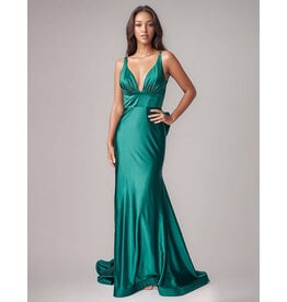 Tank deep v-neck fitted low back gown w/bow 9211