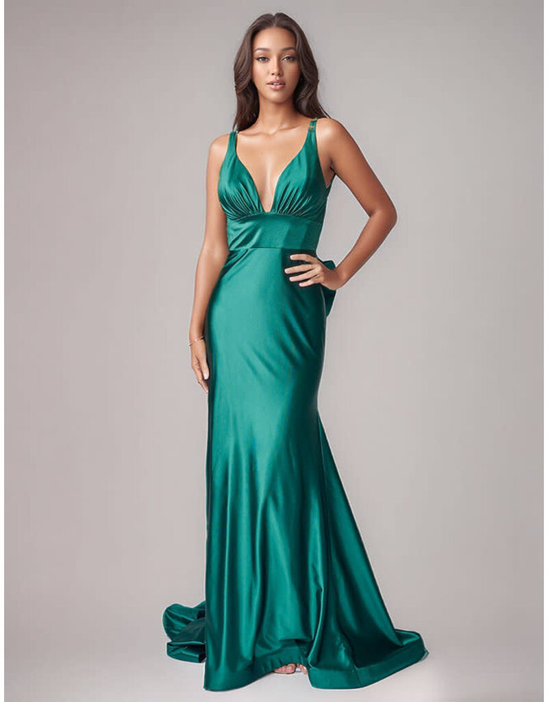 Tank deep v-neck fitted low back gown w/bow 9211