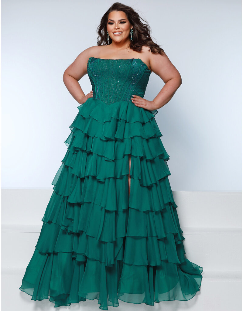 KATE PARKER Beaded strapless corset ruffle chiffon ballgown 26300