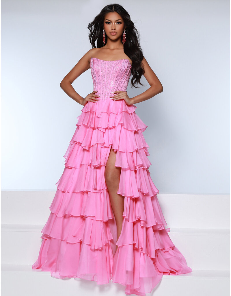 KATE PARKER Beaded strapless corset ruffle chiffon ballgown 26300