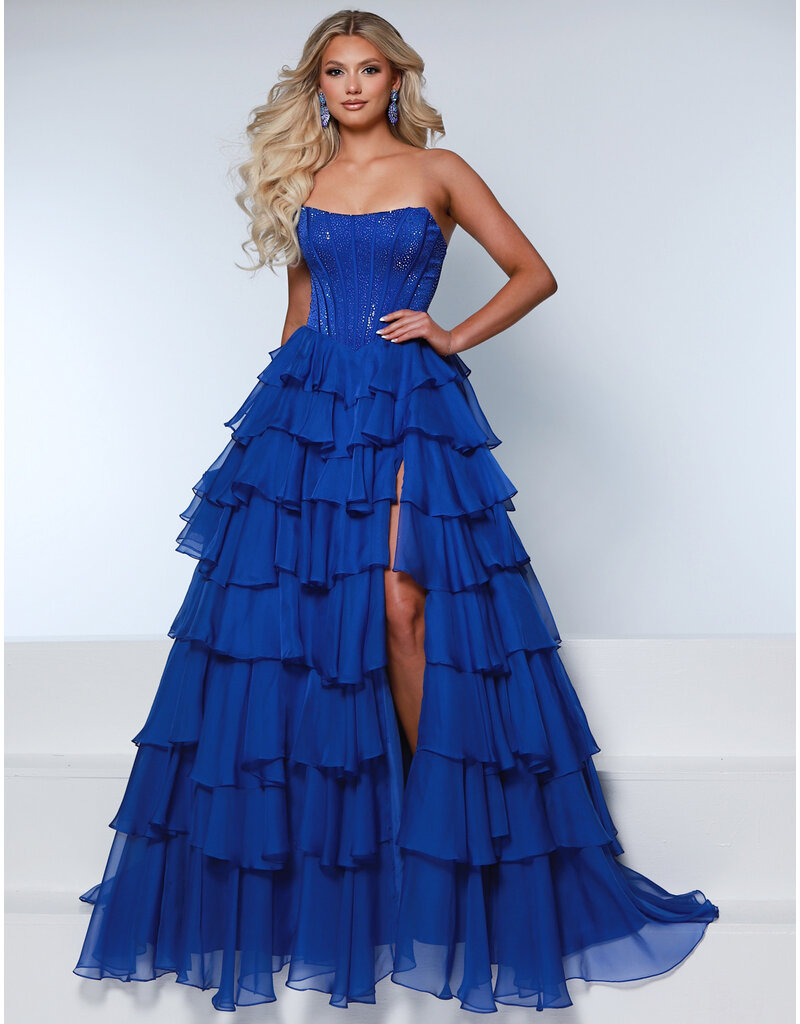 KATE PARKER Beaded strapless corset ruffle chiffon ballgown 26300