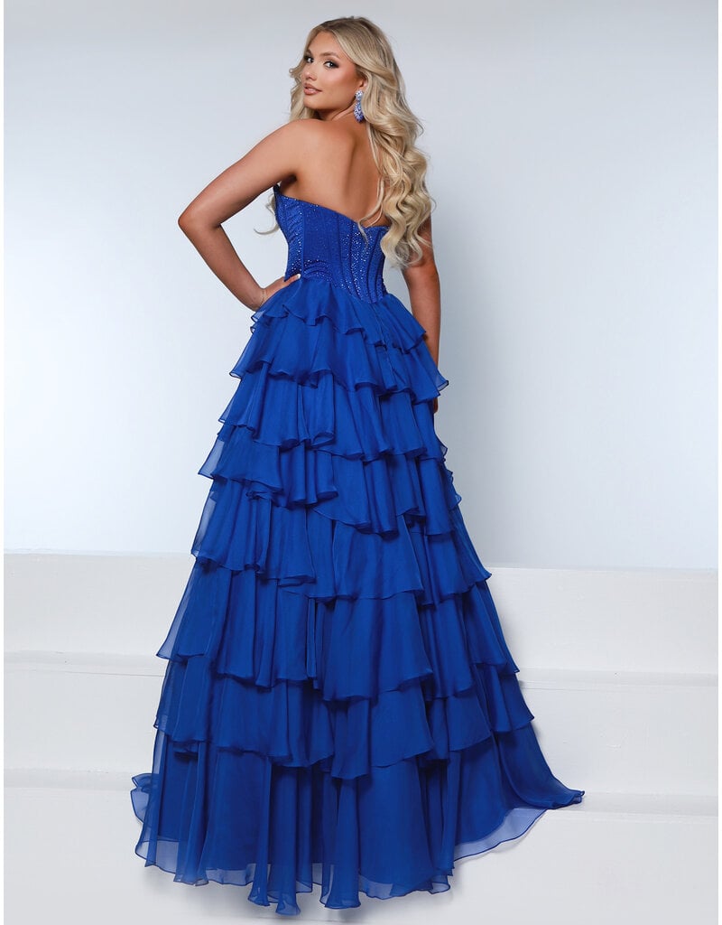 KATE PARKER Beaded strapless corset ruffle chiffon ballgown 26300