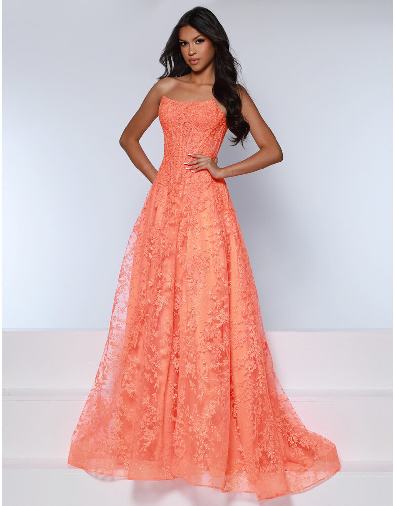 KATE PARKER Strapless lace glitter tulle a-line w/slit 26265