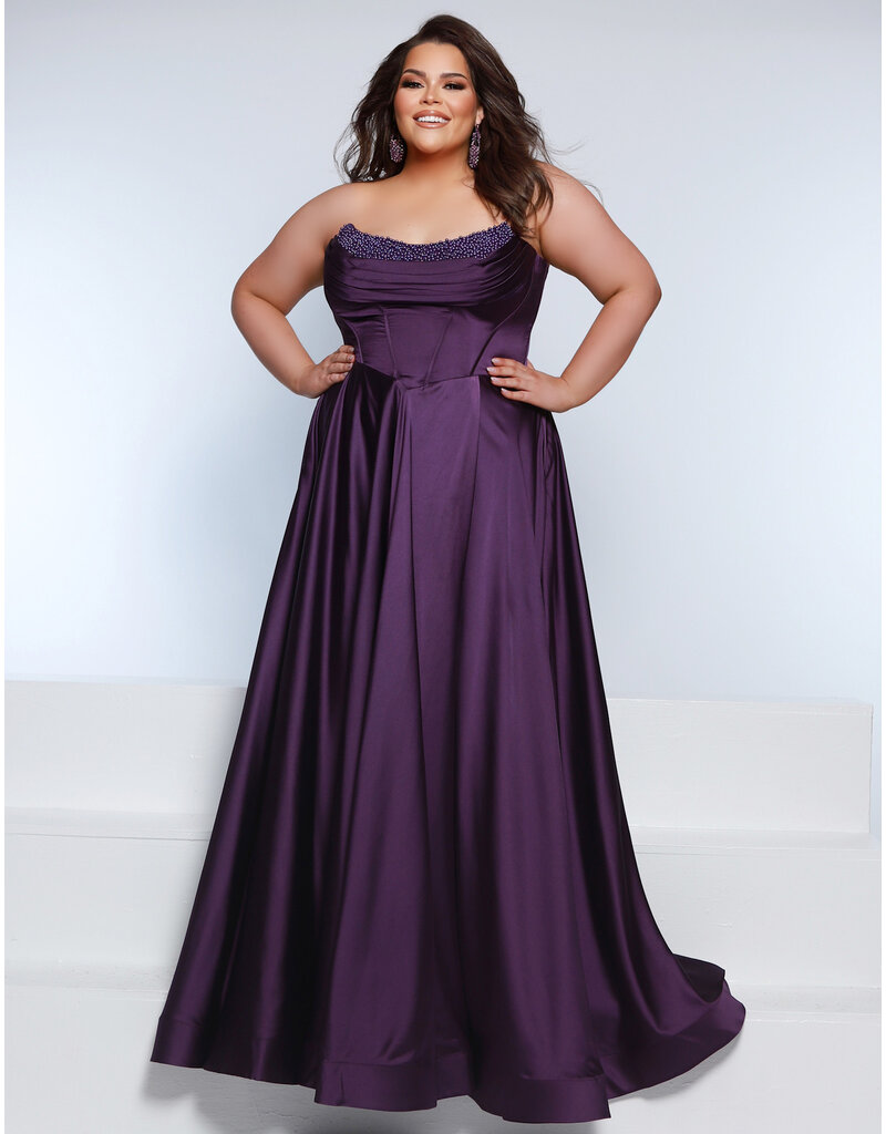 KATE PARKER Strapless corset beaded pearl bodice a-line gown 26322