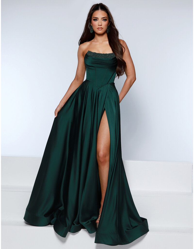 KATE PARKER Strapless corset beaded pearl bodice a-line gown 26322