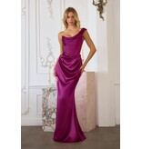 Ladivine One shoulder fitted rouched satin gown T727