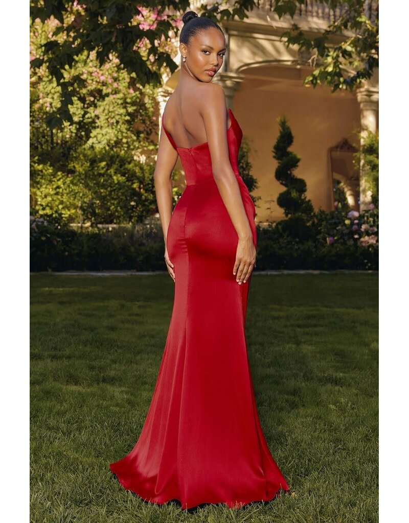 Ladivine One shoulder fitted rouched satin gown T727