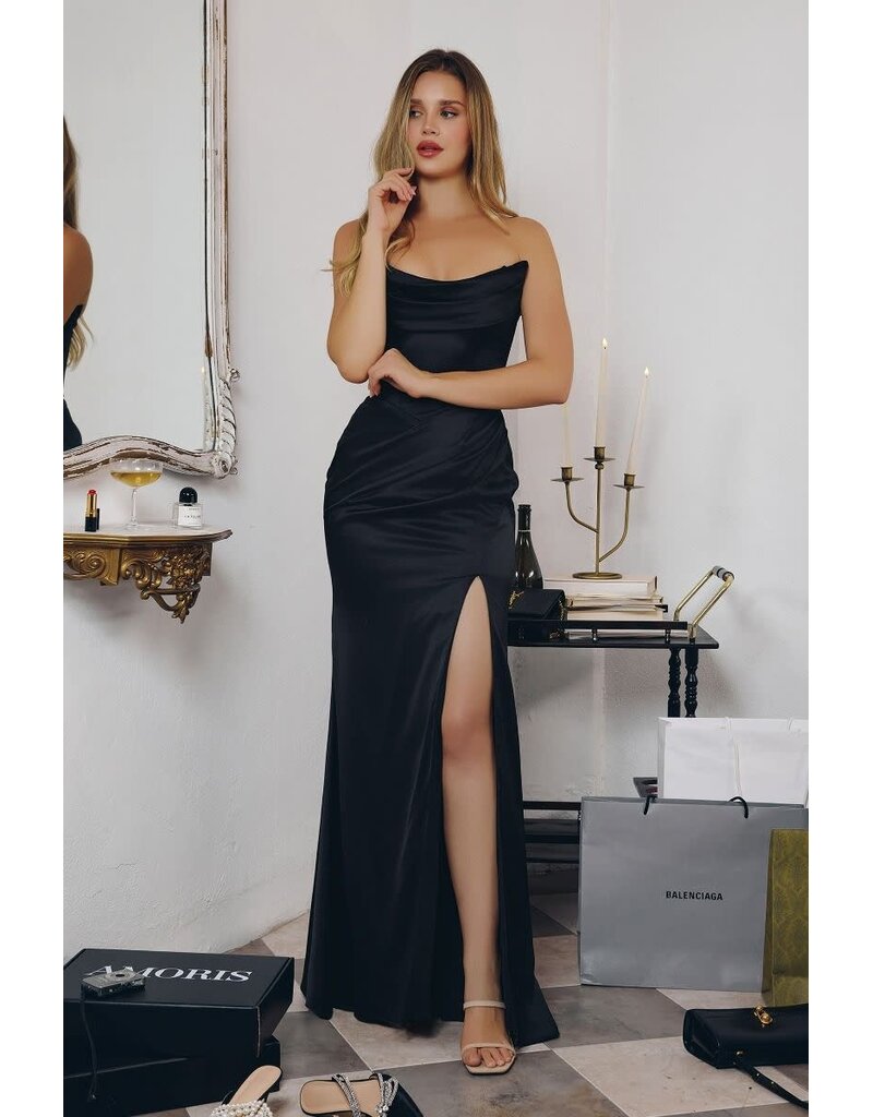 Ladivine Off the shoulder satin fitted gown T82620
