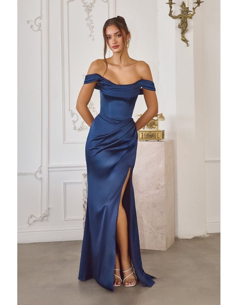 Ladivine Off the shoulder satin fitted gown T82620