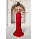 JESSICA ANGEL Spaghetti strap fitted lace up gown w/leg slit 2735
