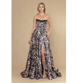 Strapless corset bodice a-line gown w/slit 2526082