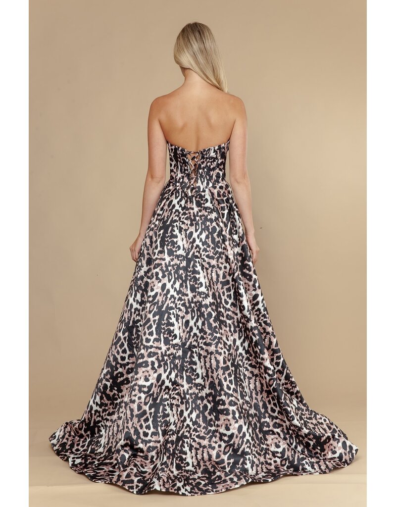 Strapless corset bodice a-line gown w/slit 2526082