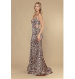 Spaghetti strap fitted side cut out w/flare 2526102