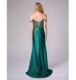 Beaded corset off the shoulder bodice fitted gown 8301