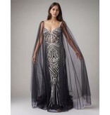 Rhinestone fit n flare beaded gown w/capes 8305