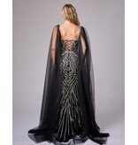 Rhinestone fit n flare beaded gown w/capes 8305