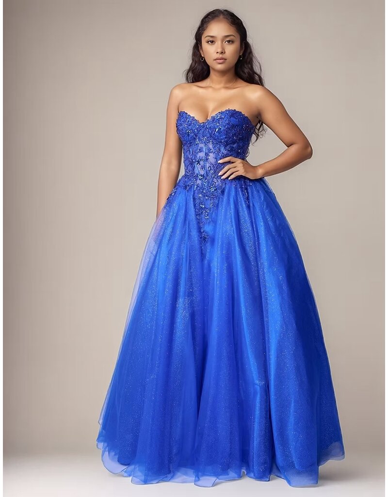 Strapless sequin lace bodice tulle ballgown 8308