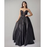 Strapless beaded lace bodice satin ballgown 8309