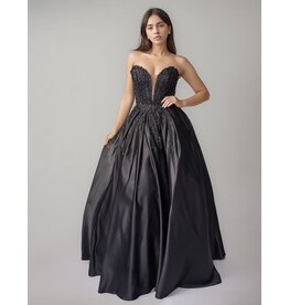 Strapless beaded lace bodice satin ballgown 8309