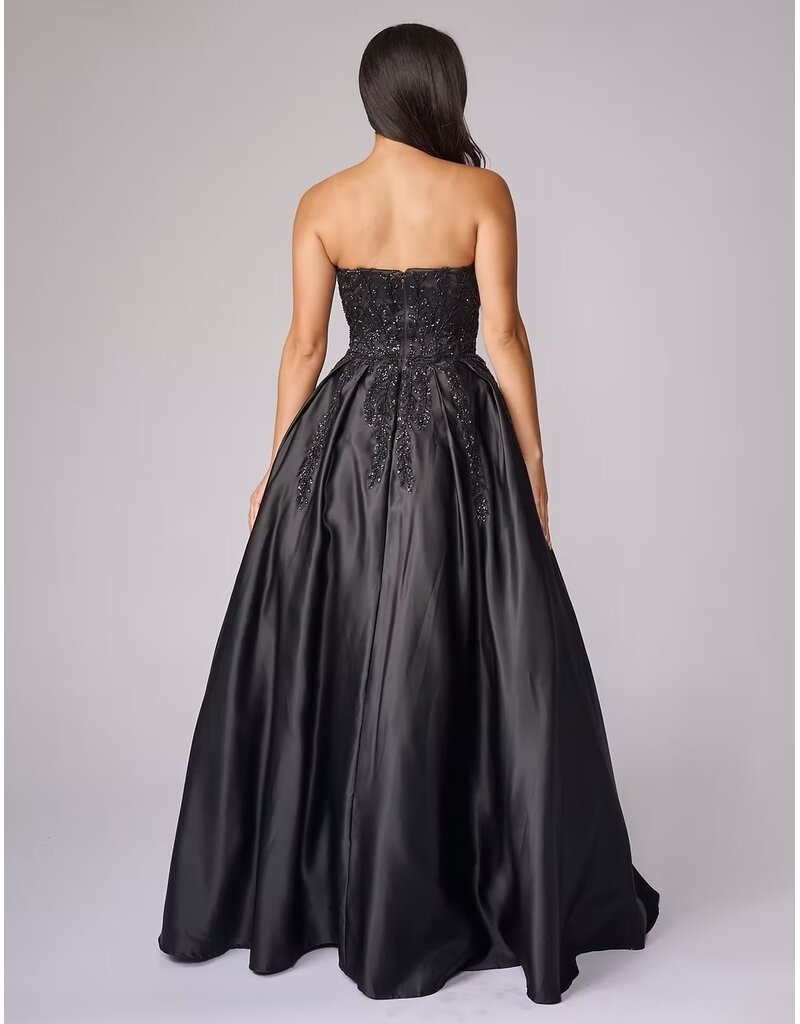 Strapless beaded lace bodice satin ballgown 8309