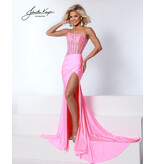 Strapless sequin lace corset fitted jersey gown 3107