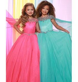 Sugar Kayne Rhinestone shoulder cape chiffon ballgown C415