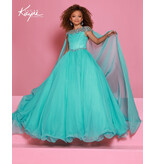 Sugar Kayne Rhinestone shoulder cape chiffon ballgown C415