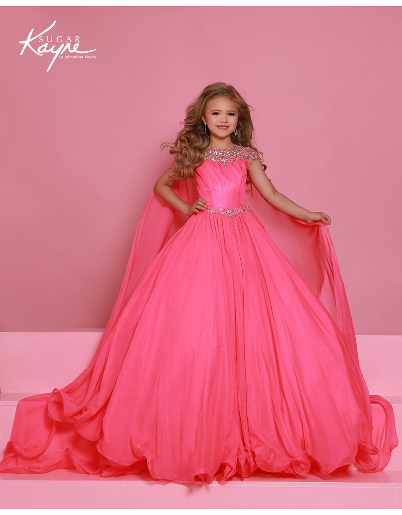 Sugar Kayne Rhinestone shoulder cape chiffon ballgown C415