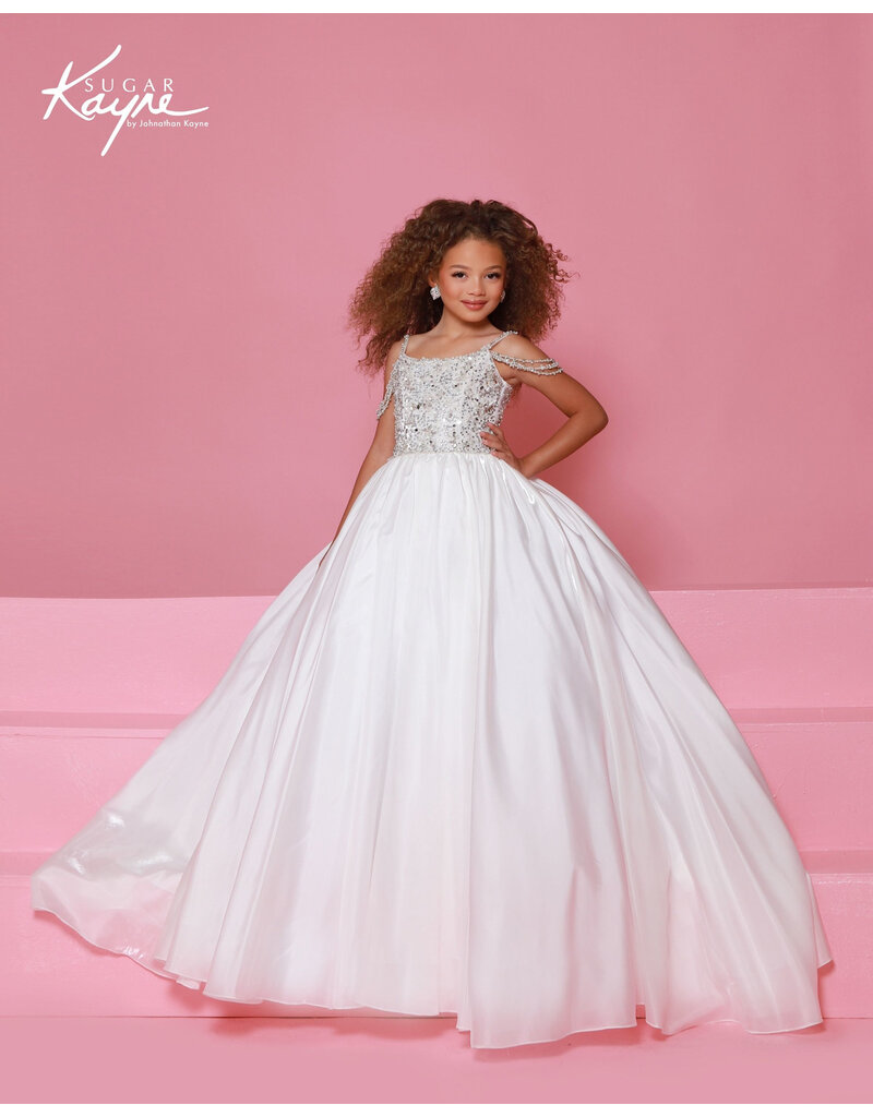 Sugar Kayne Off the shoulder beaded bodice shimmer ballgown C416