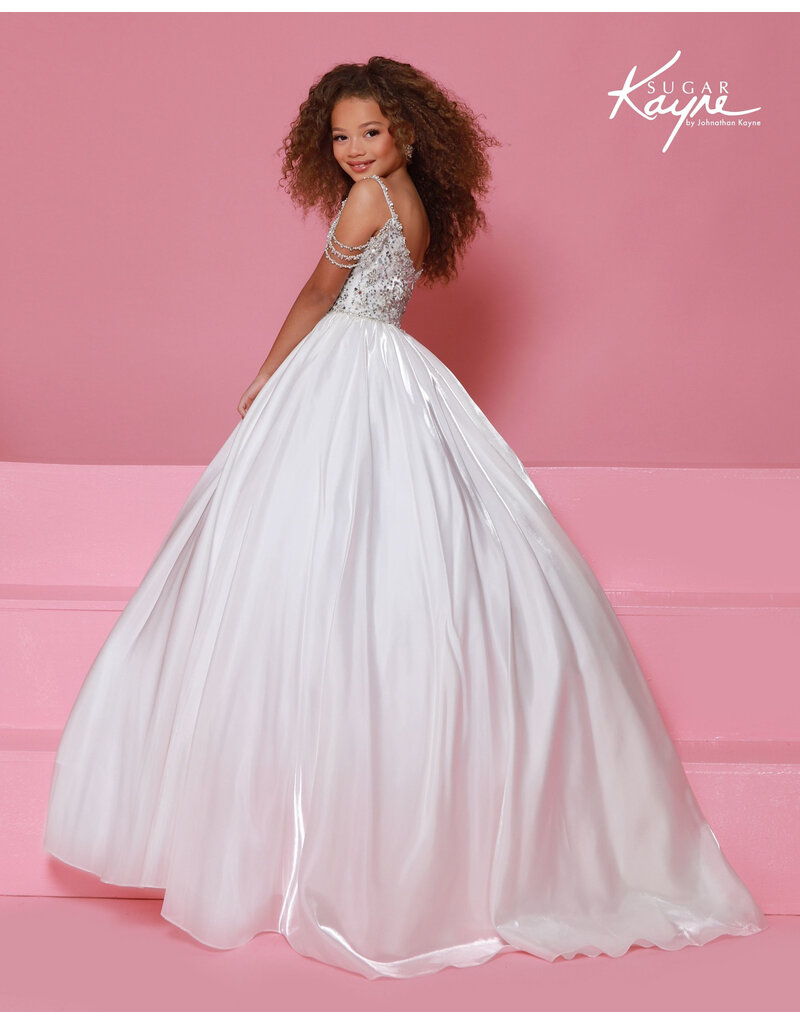 Sugar Kayne Off the shoulder beaded bodice shimmer ballgown C416