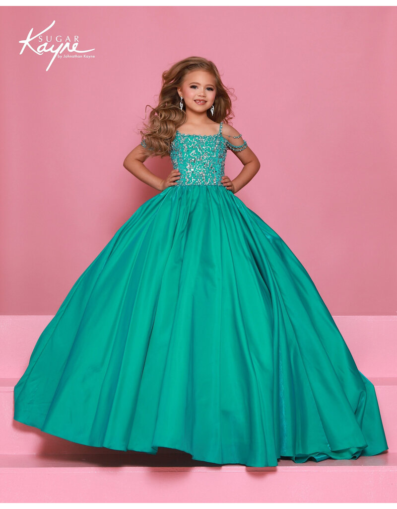 Sugar Kayne Off the shoulder beaded bodice shimmer ballgown C416