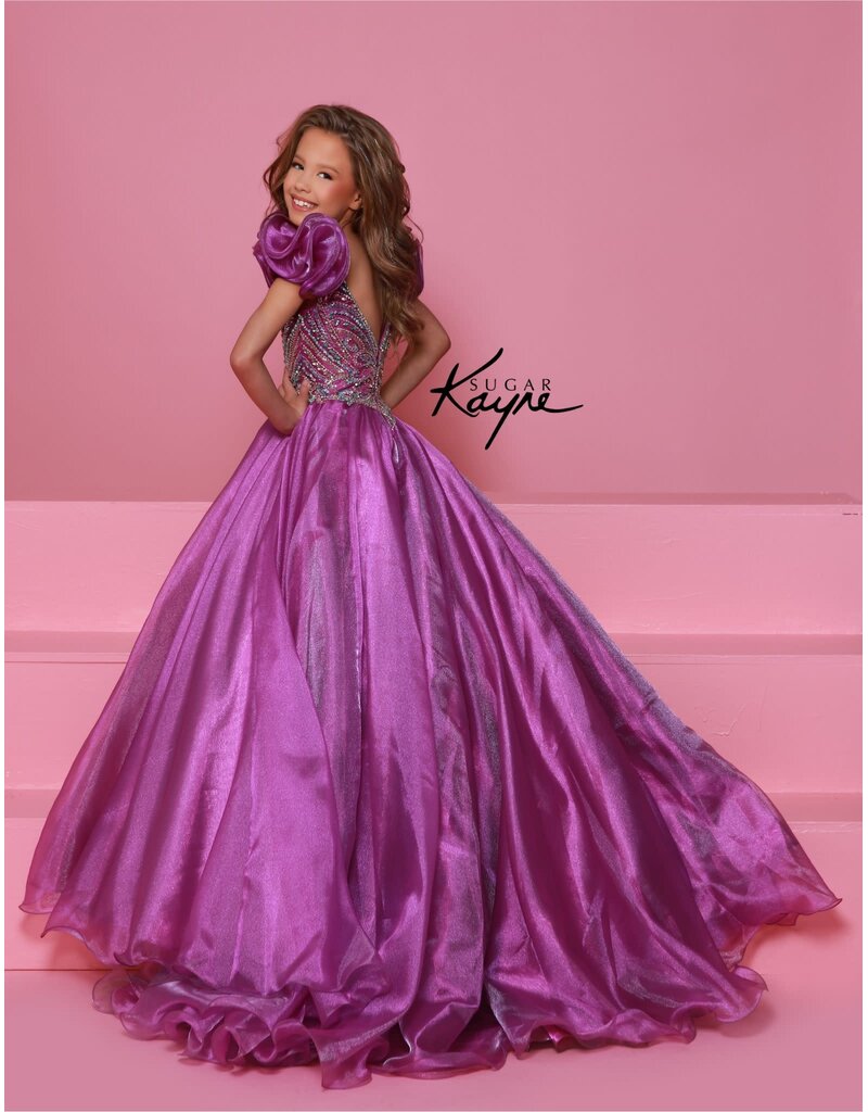Sugar Kayne Beaded bodice organza ballgown w/ruffle cap sleeves C334