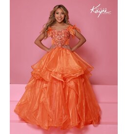 Sugar Kayne ORGANZA RUFFLES, BEADED BODICE OFF SHLDR C398