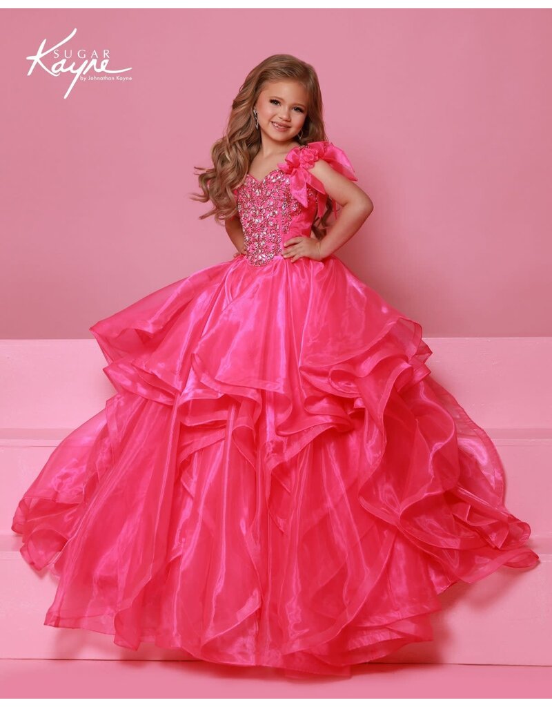 Sugar Kayne ORGANZA RUFFLES, BEADED BODICE OFF SHLDR C398