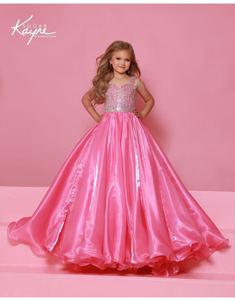 Sugar Kayne ORGANZA BALLGOWN, LACE-UP BACK W/ FRINGE C400