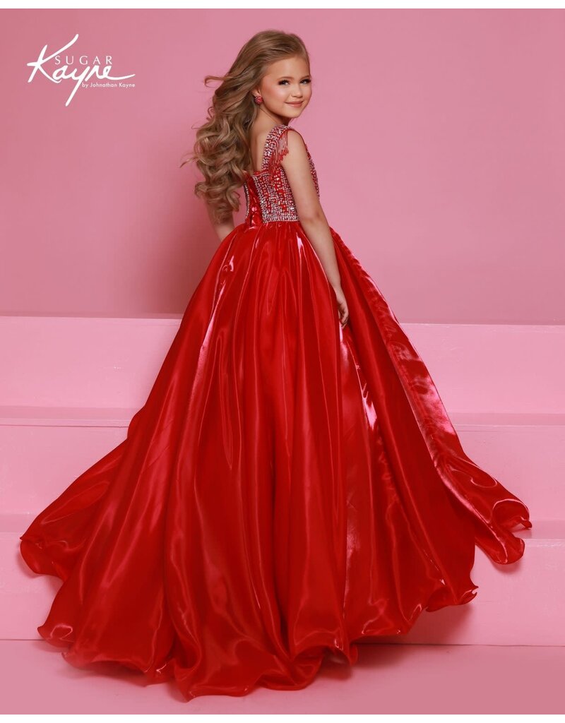 Sugar Kayne ORGANZA BALLGOWN, LACE-UP BACK W/ FRINGE C400
