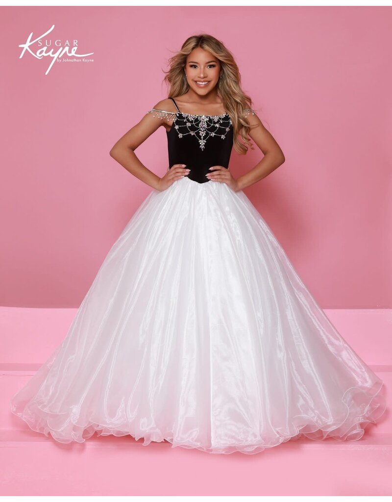 Sugar Kayne ORGANZA BALLGOWN W/ VELVET BEADED BODICE C412
