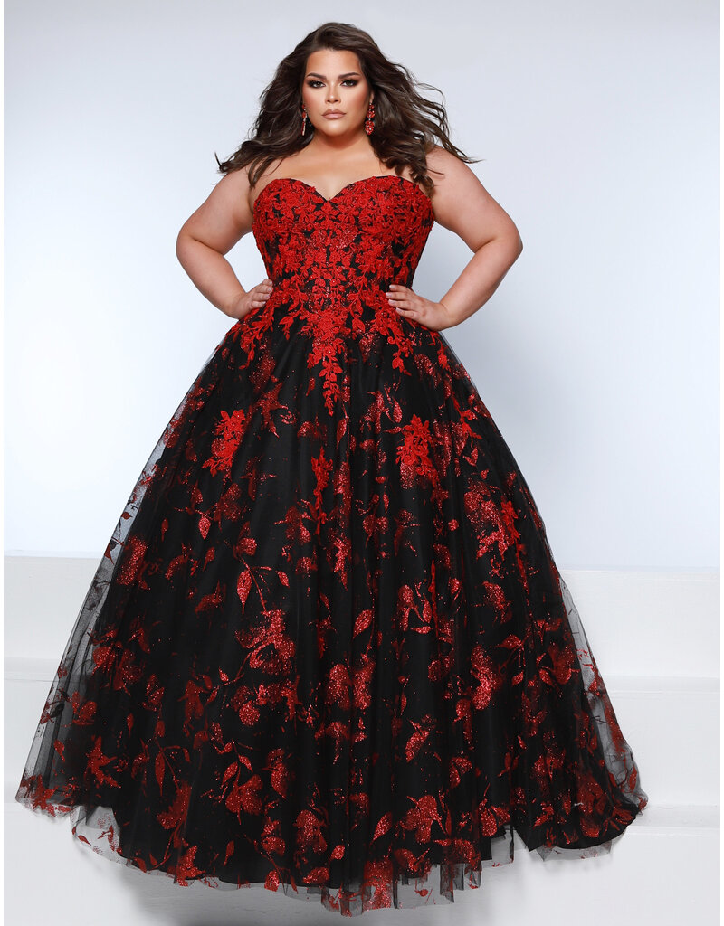 KATE PARKER Strapless glitter lace ballgown w/pockets 26325