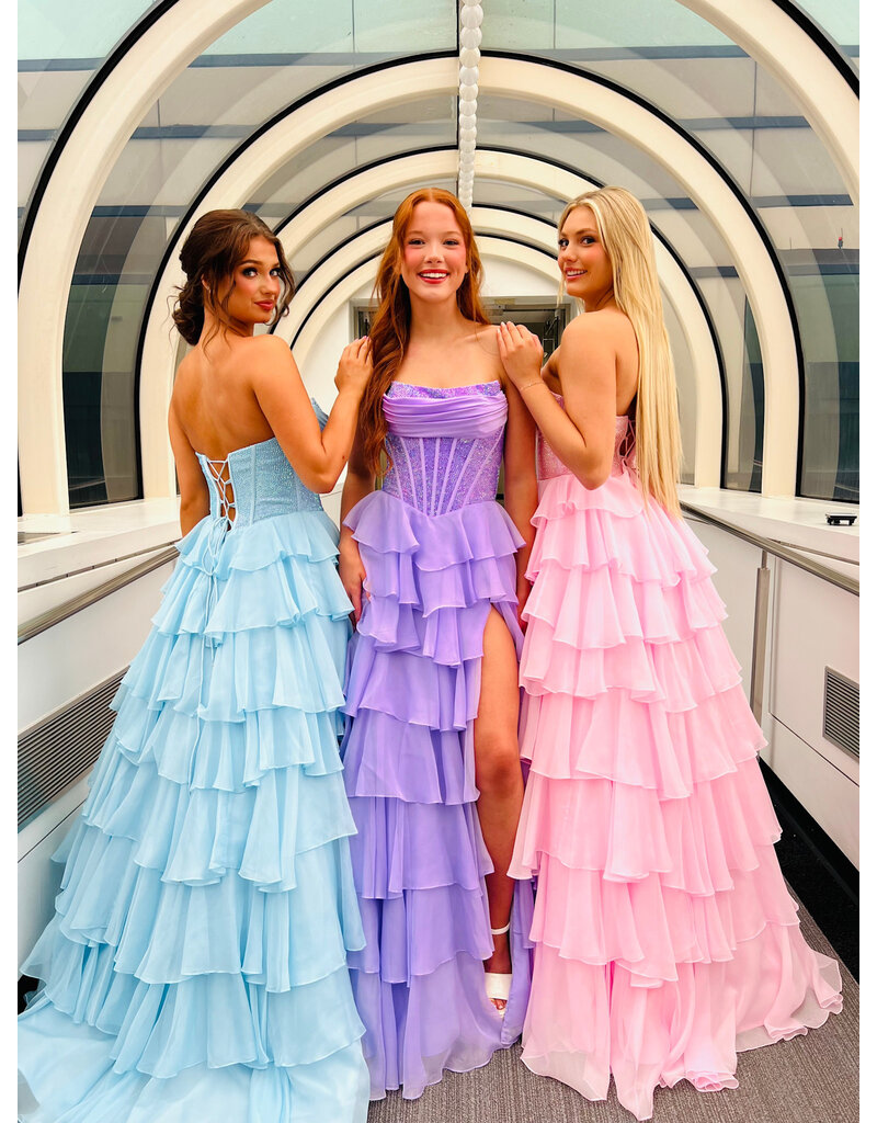 KATE PARKER Strapless beaded corset bodice ruffle ballgown 26230