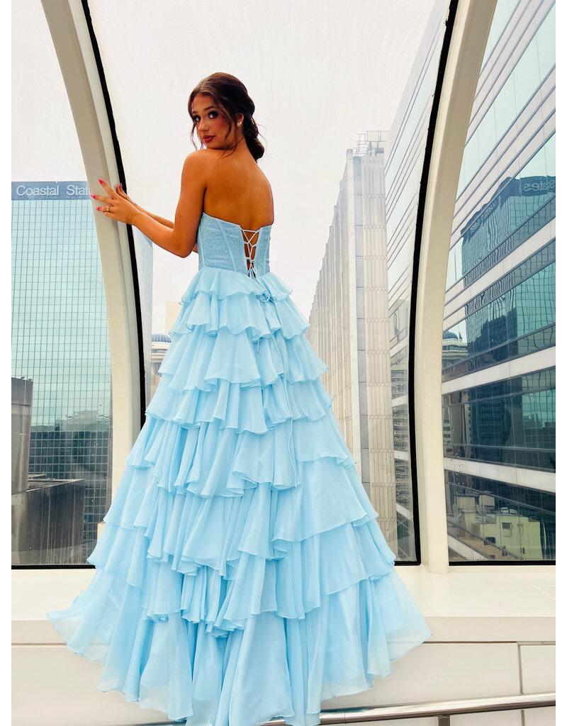 KATE PARKER Strapless beaded corset bodice ruffle ballgown 26230