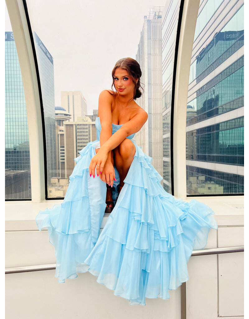 KATE PARKER Strapless beaded corset bodice ruffle ballgown 26230