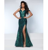 KATE PARKER Sequin open back fitted gown w/leg slit 26305