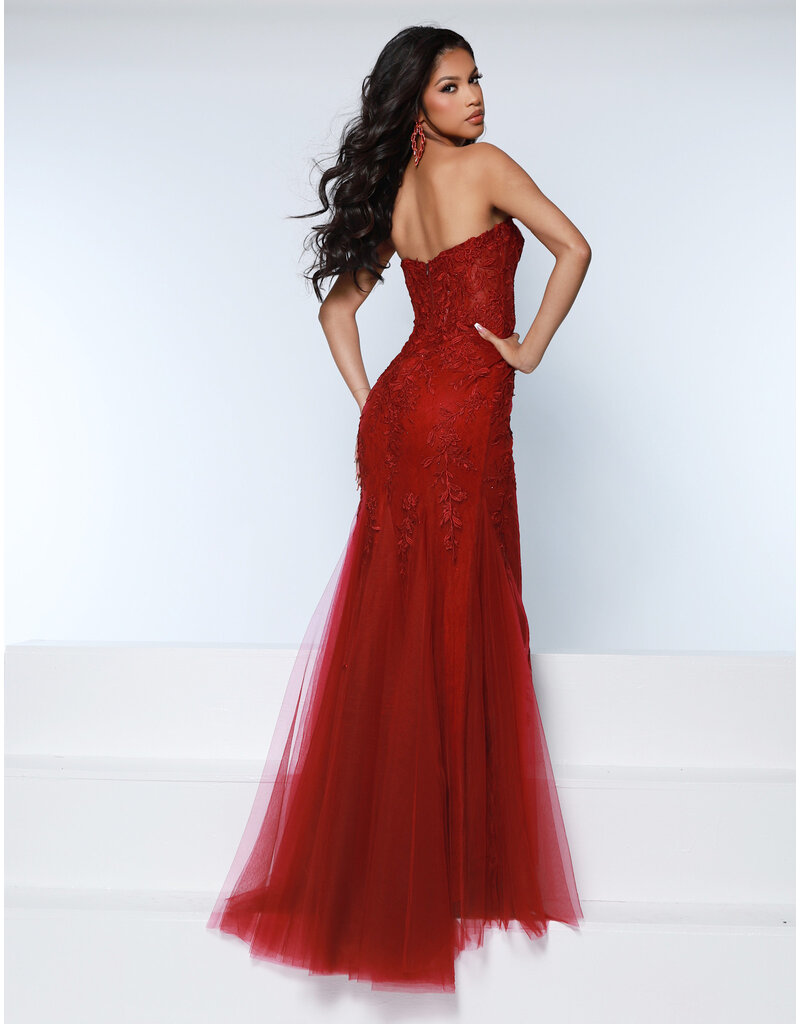 KATE PARKER Strapless lace fit n flare w/leg slit 25447