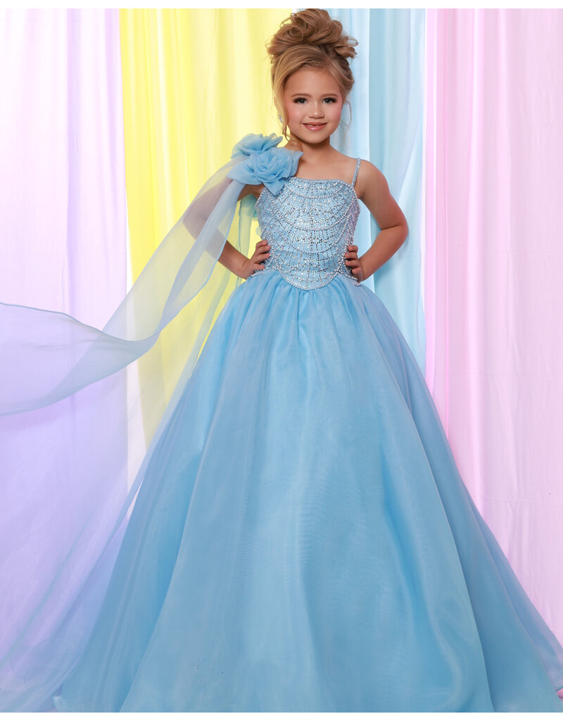 Sugar Kayne One shoulder beaded bodice organza ballgown C414