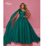 Sugar Kayne One shoulder beaded bodice organza ballgown C414