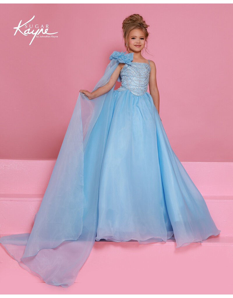 Sugar Kayne One shoulder beaded bodice organza ballgown C414