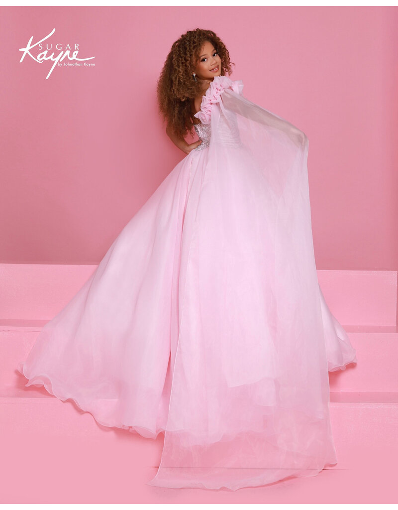 Sugar Kayne One shoulder beaded bodice organza ballgown C414