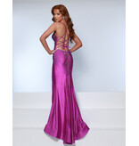 KATE PARKER Spaghetti strap open lace up back beaded fitted w/slit 26303