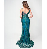 Spaghetti strap sequin corset bodice mermaid gown 1562