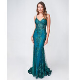 Spaghetti strap sequin corset bodice mermaid gown 1562